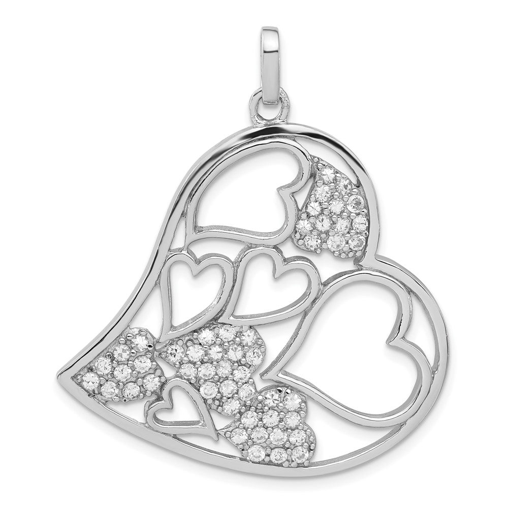 Sterling Silver CZ Heart Pendant, 45.7 x 39.4 mm