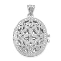Sterling Silver Rhodium-plated CZ Fancy Filigree Oval 22mm Locket, 29.35 x 20.55 mm