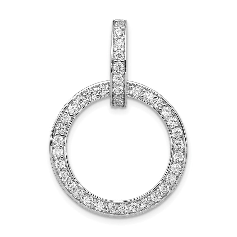Sterling Silver Rhodium-plated CZ Circle Pendant, 34 x 24 mm