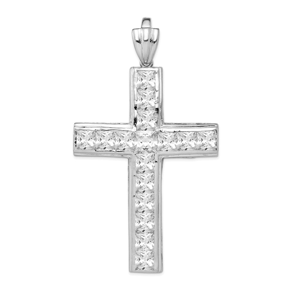 Sterling Silver Rhodium-plated CZ Cross Pendant, 90 x 51 mm