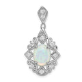 Sterling Silver Rhodium-plated Created Opal and CZ Pendant, 32 x 17 mm