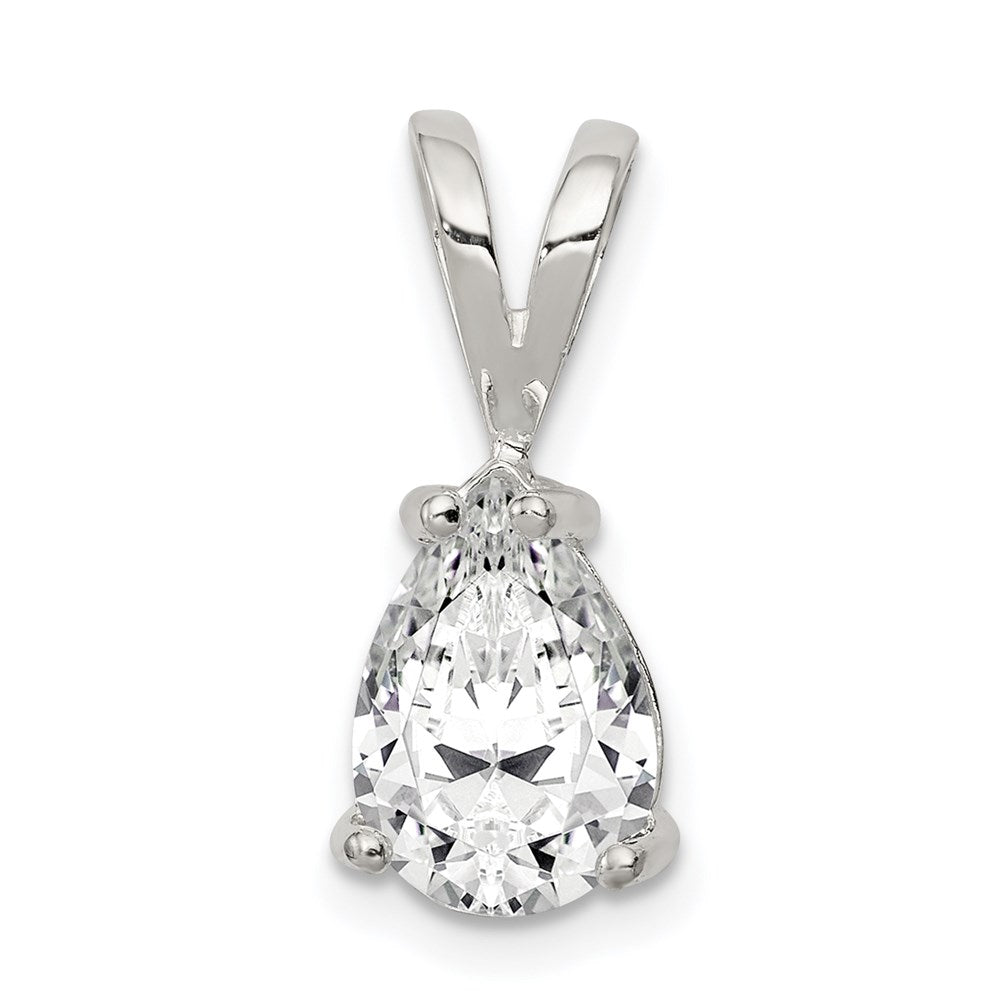 Sterling Silver Pear CZ Pendant, 19 x 8 mm