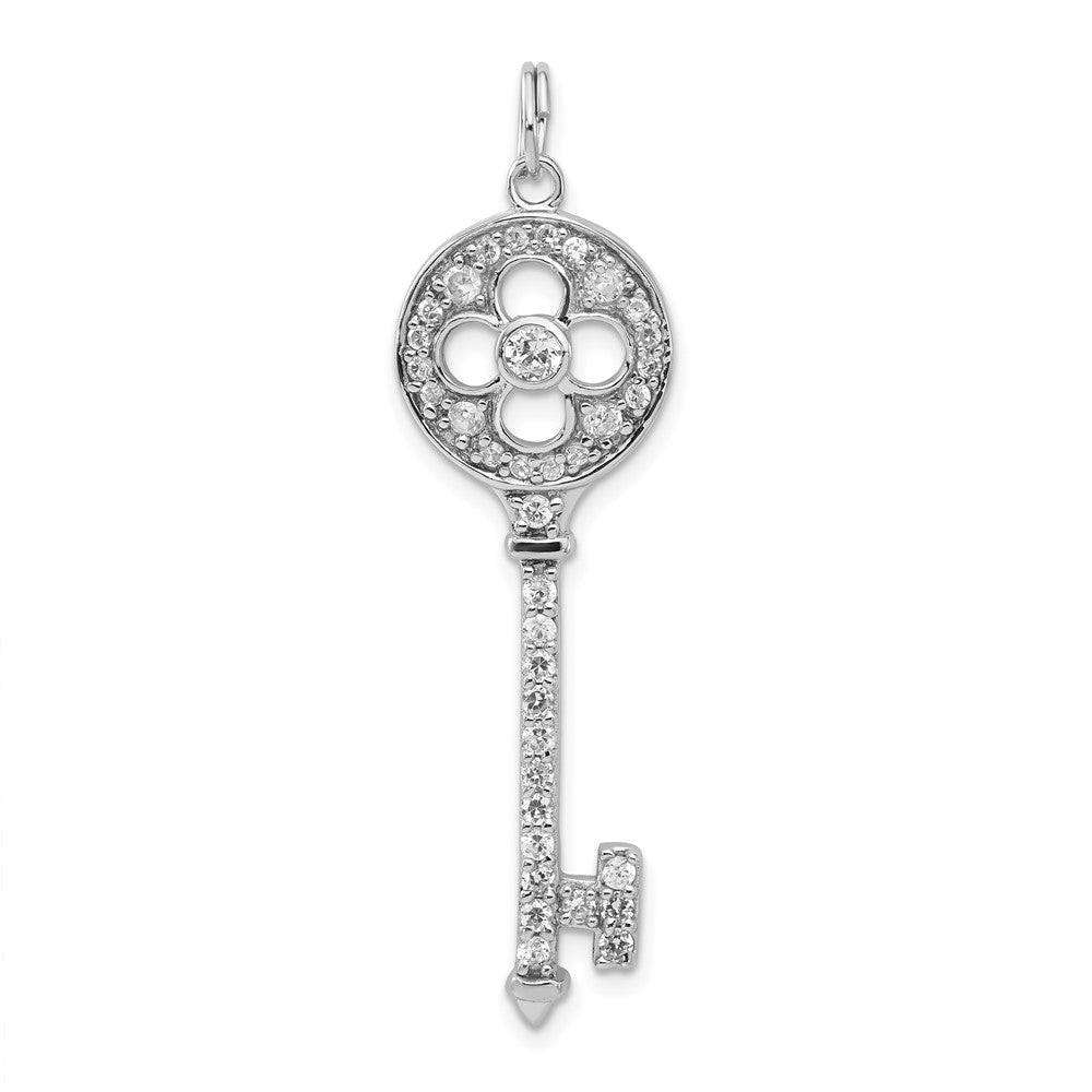 Sterling Silver and CZ Key Pendant, 51 x 14.4 mm