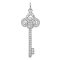 Sterling Silver Rhodium-plated and CZ Key Pendant, 50 x 18 mm