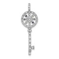 Sterling Silver Multicolor CZ Key Pendant, 40 x 13 mm