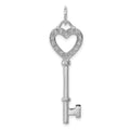 Sterling Silver Rhodium-plated CZ Heart Key Pendant, 40 x 10 mm