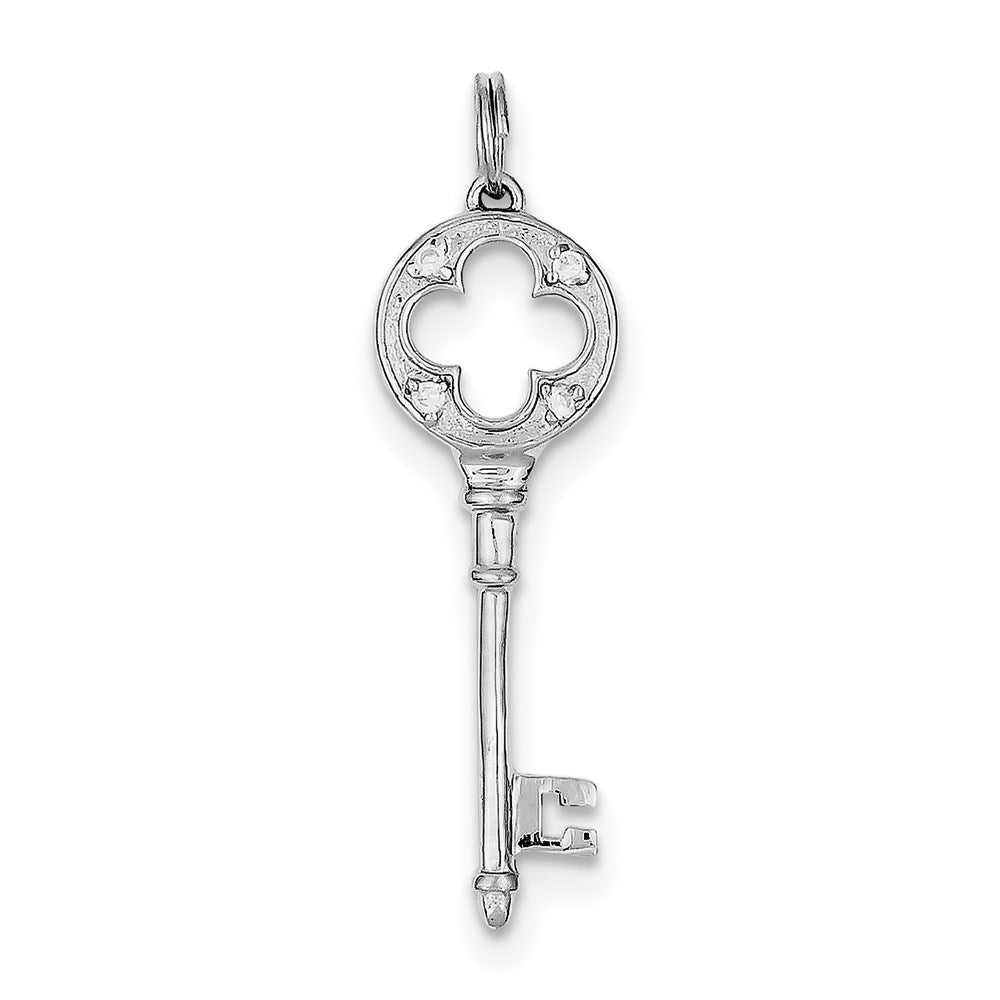 Sterling Silver CZ Key Pendant, 41 x 12 mm