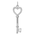 Sterling Silver Rhodium-plated CZ Heart Key Pendant, 49 x 14 mm