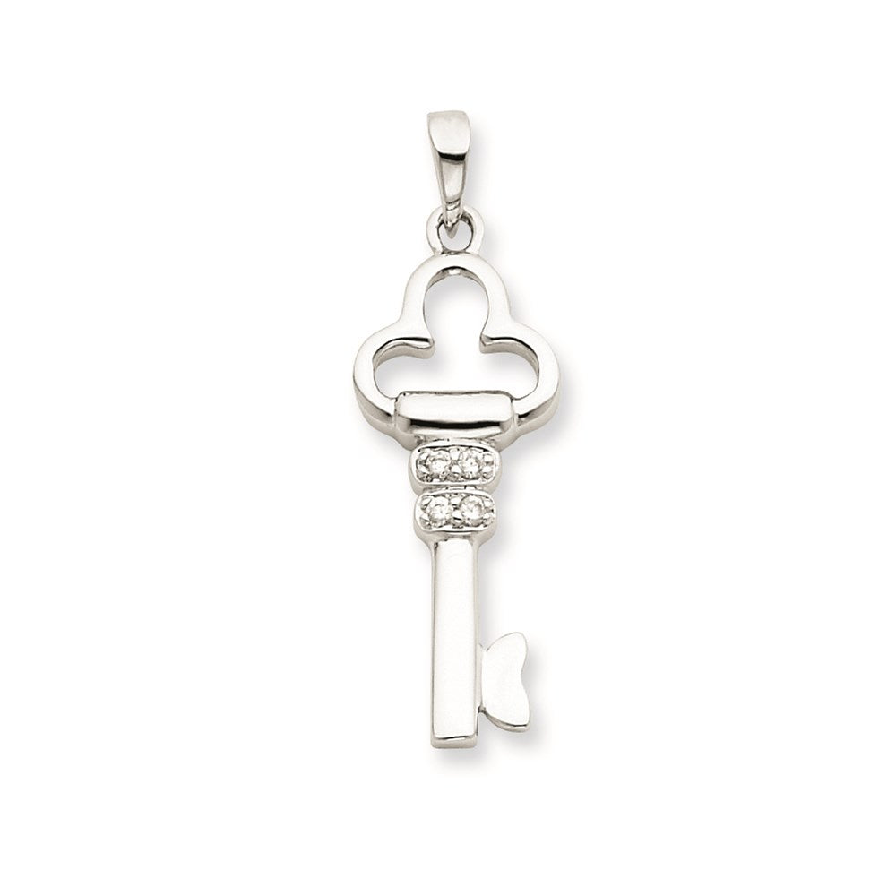 Sterling Silver CZ Key Pendant, 34 x 10 mm