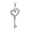Sterling Silver Rhodium-plated CZ Heart Key Pendant, 39 x 14 mm