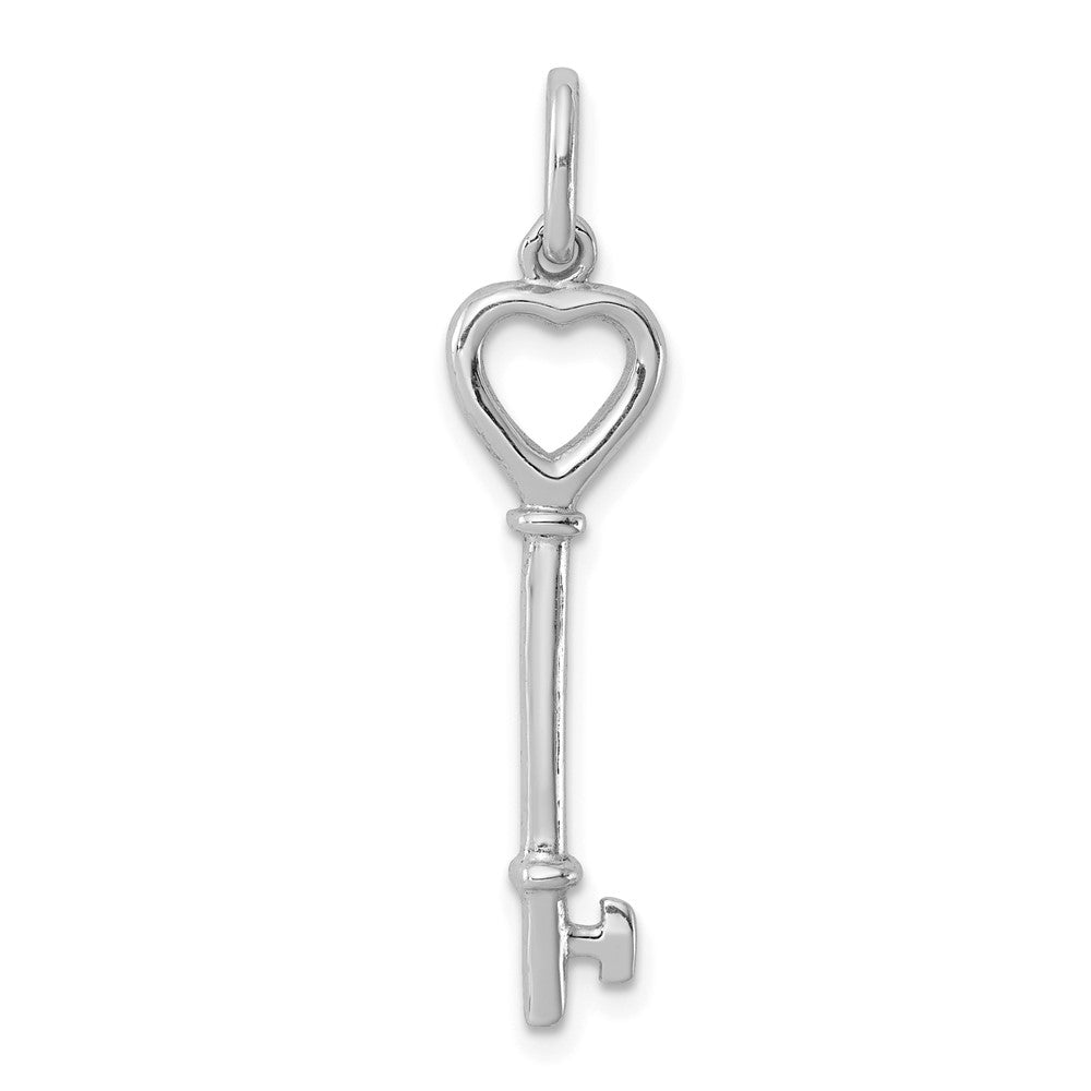 Sterling Silver Rhodium-plated Key Pendant, 35 x 8 mm