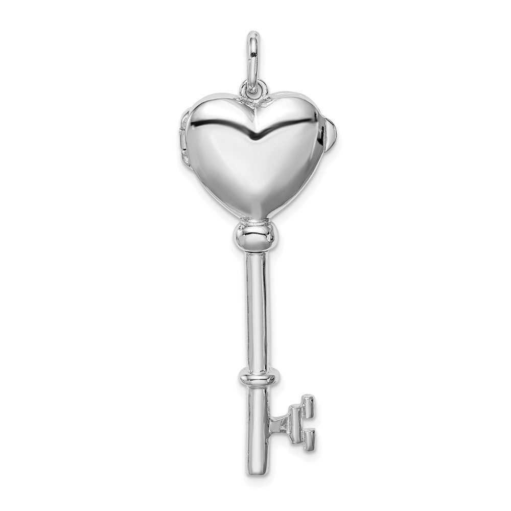 Sterling Silver Rhodium-plated Locket Key Pendant, 42 x 15 mm