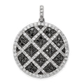 Sterling Silver Rhod-pltd Polished Black/White CZ Checkered Circle Pendant, 39 x 30 mm