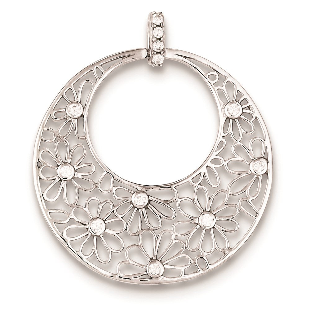 Sterling Silver Cut-out Flowers and CZ Circle Pendant, 42 x 36 mm