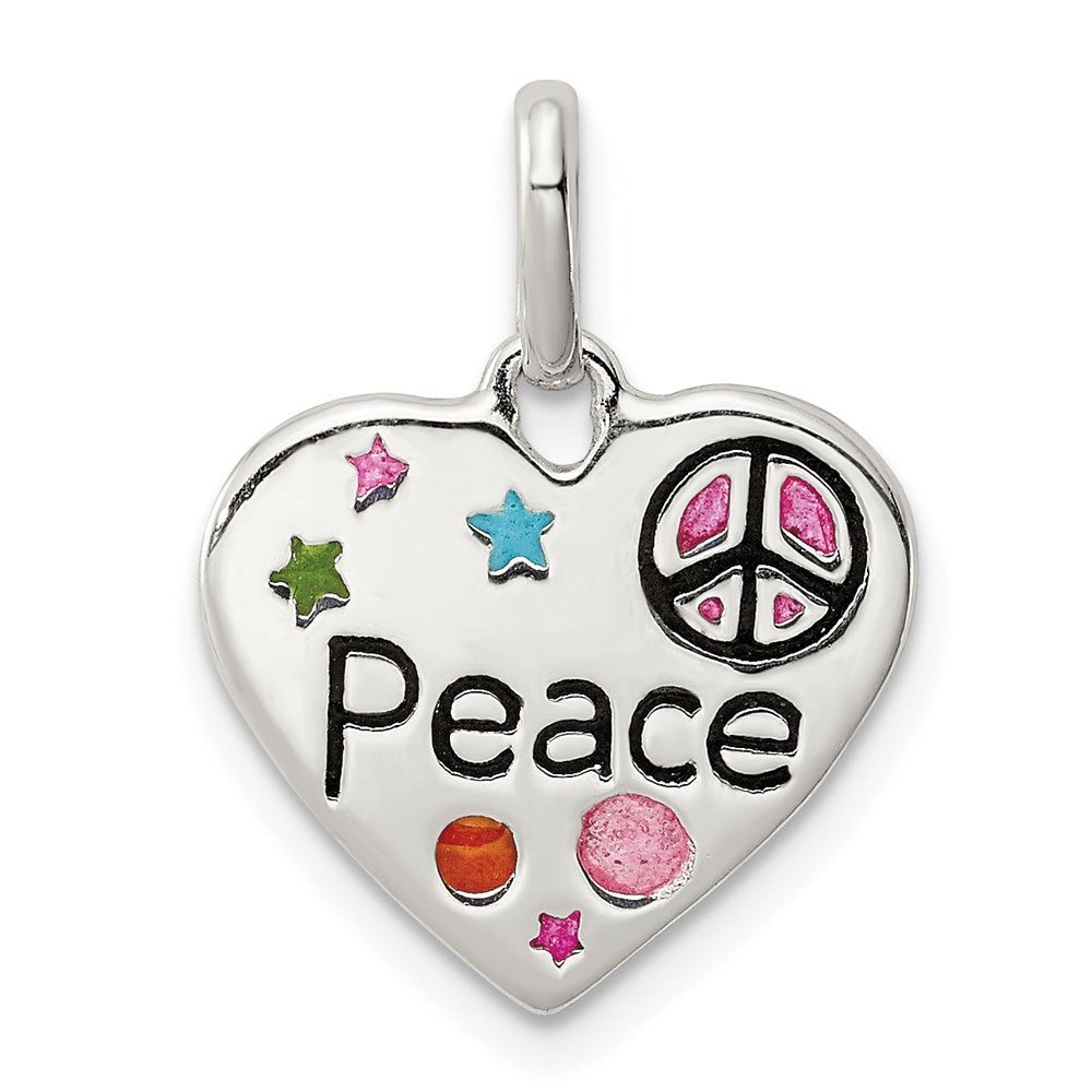 Sterling Silver Enamel Heart Peace Charm, 18 x 15 mm