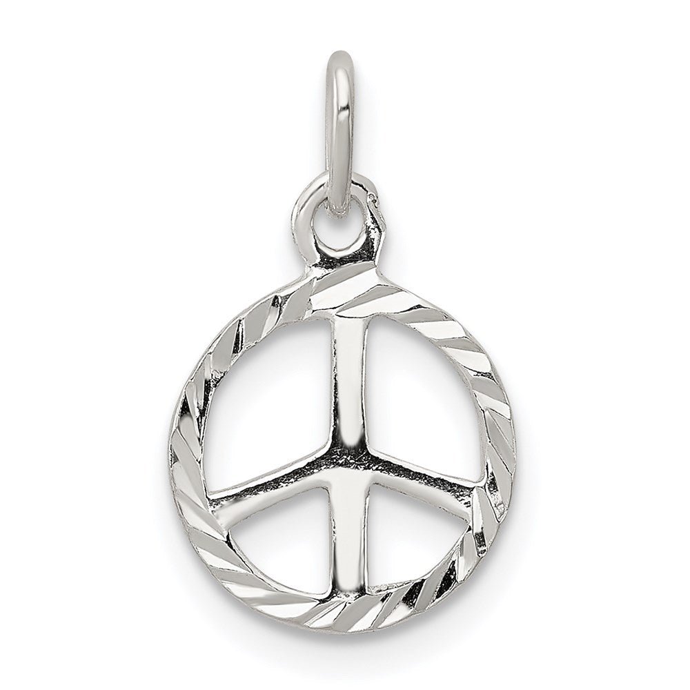Sterling Silver Diamond-Cut Peace Sign Symbol Charm, 19 x 11 mm