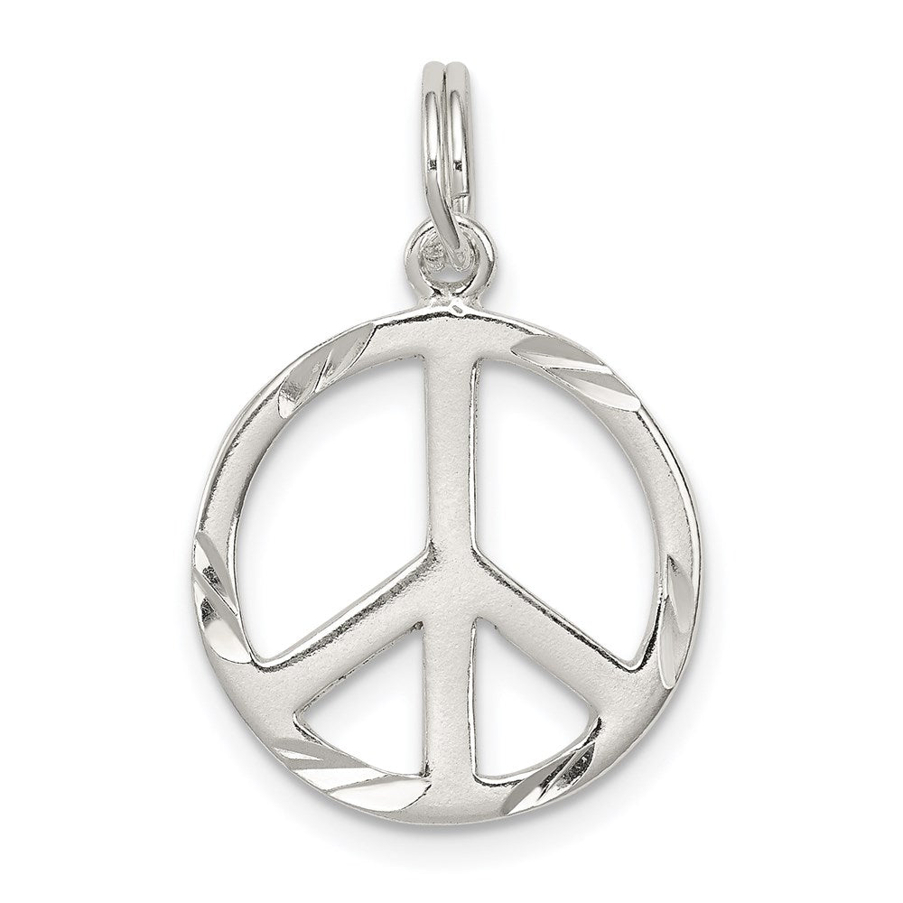 Sterling Silver Diamond-Cut Peace Symbol Charm, 22 x 15 mm