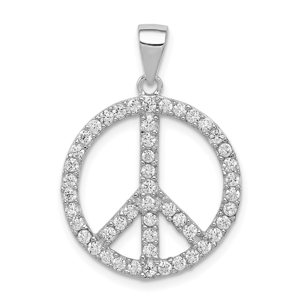 Sterling Silver Rhodium-plated CZ Peace Symbol Pendant, 27 x 20 mm