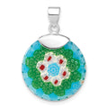 Sterling Silver Multicolored Glass Polished Circle Pendant, 29.2 x 20.1 mm
