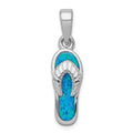Sterling Silver Rhodium-plated Polished Created Blue Inlay Opal Sandal Pendant, 28.75 x 8 mm