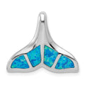 Sterling Silver Rhodium-plated Polished Created Blue Opal Whale Tail Chain Slide, 18 x 21 mm