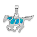 Sterling Silver Rhod-plated Created Blue Opal Inlay Horse Pendant, 23 x 26 mm