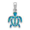 Sterling Silver Rhodium-plated Polished Created Blue Opal Inlay Tortoise Pendant, 24 x 15 mm