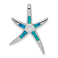Sterling Silver Rhodium-plated Created Blue Opal Inlay Flat Starfish Slide, 28 x 15 mm