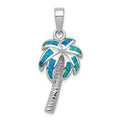 Sterling Silver Rhodium-plated Created Blue Opal Inlay Palm Tree Pendant, 31 x 13 mm