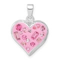 Sterling Silver Pink Stellux Crystal & Enameled Heart Pendant, 24 x 17.7 mm