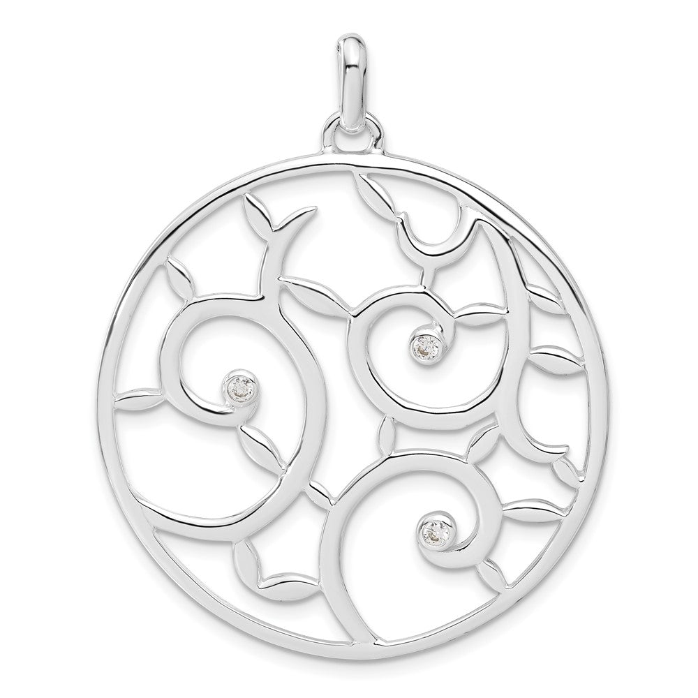 Sterling Silver White CZ Fancy Round Pendant, 49 x 40 mm