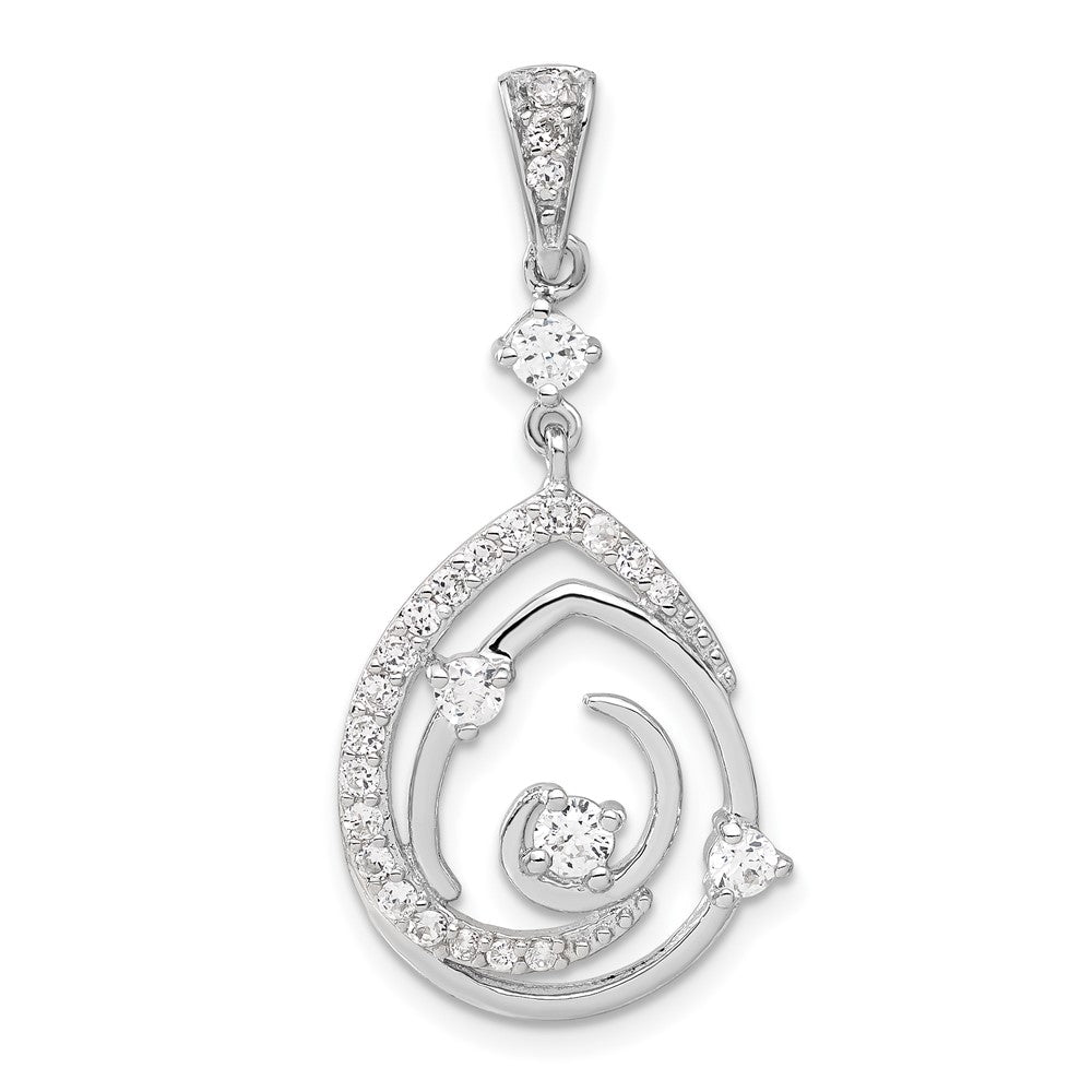 Sterling Silver Fancy Swirl w/ CZ Teardrop Pendant, 37 x 17.3 mm
