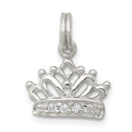 Sterling Silver Rhodium-plated CZ Polished Crown Charm, 16 x 13.5 mm