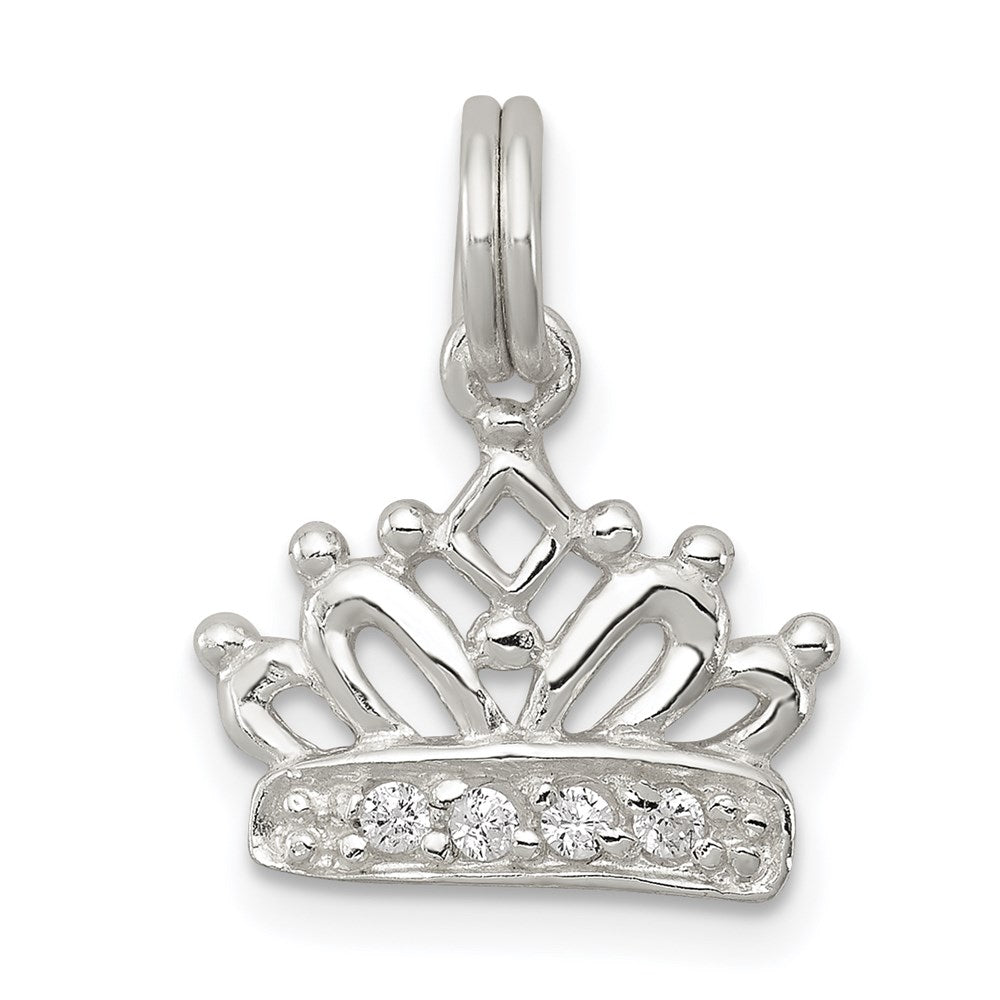 Sterling Silver Rhodium-plated CZ Polished Crown Charm, 16 x 13.5 mm