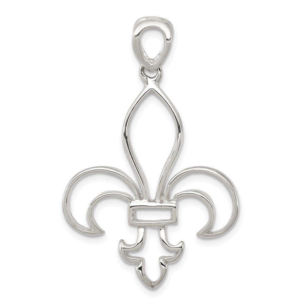 Sterling Silver Cut-Out Fleur de Lis Pendant, 40 x 26 mm