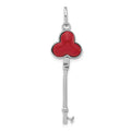 Sterling Silver Reconstructed Red Stone Clover Key Pendant, 41.5 x 11.3 mm