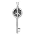 Sterling Silver Black and Clear CZ Peace Sign Key Pendant, 45 x 14.3 mm