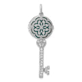 Sterling Silver Rhodium-plated CZ Filigree Enameled Top Key Locket Pendant, 48 x 17 mm