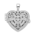 Sterling Silver Rhodium-plated CZ Fancy Design Heart 22mm Locket Pendant, 27 x 24.3 mm