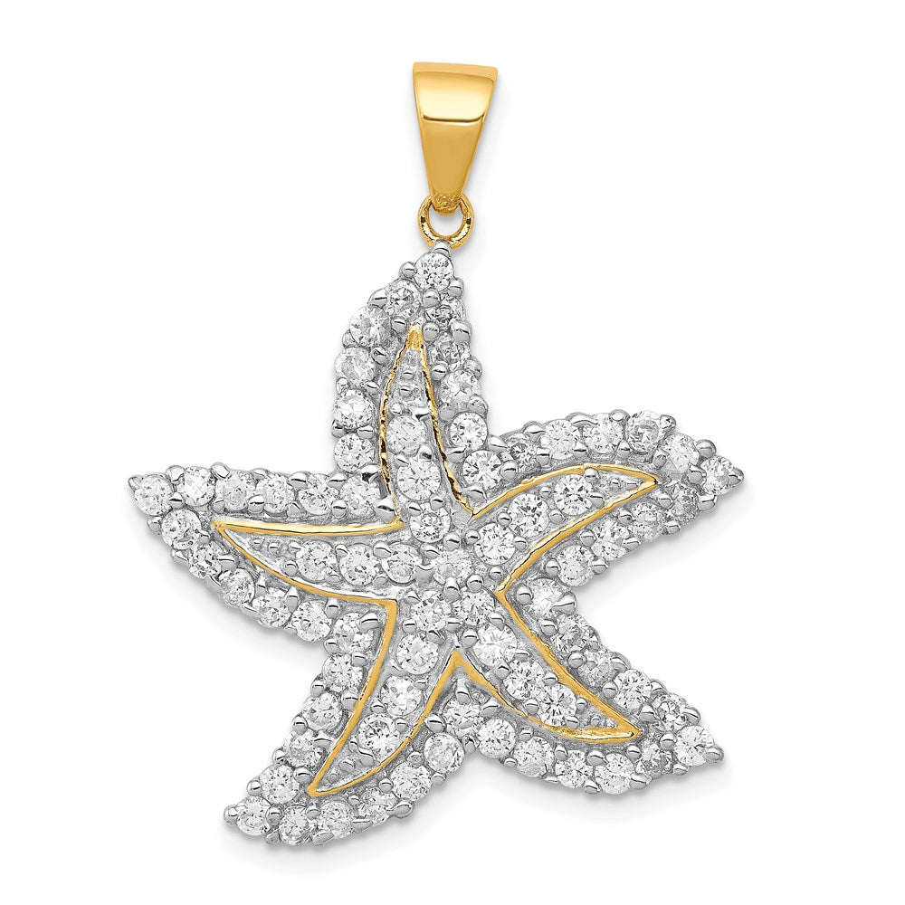 Sterling Silver Flash Gold-Plated and CZ Starfish Pendant, 35 x 28 mm