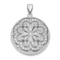 Sterling Silver Rhodium-plated CZ Flower Design 22mm Locket Pendant, 30 x 22.5 mm