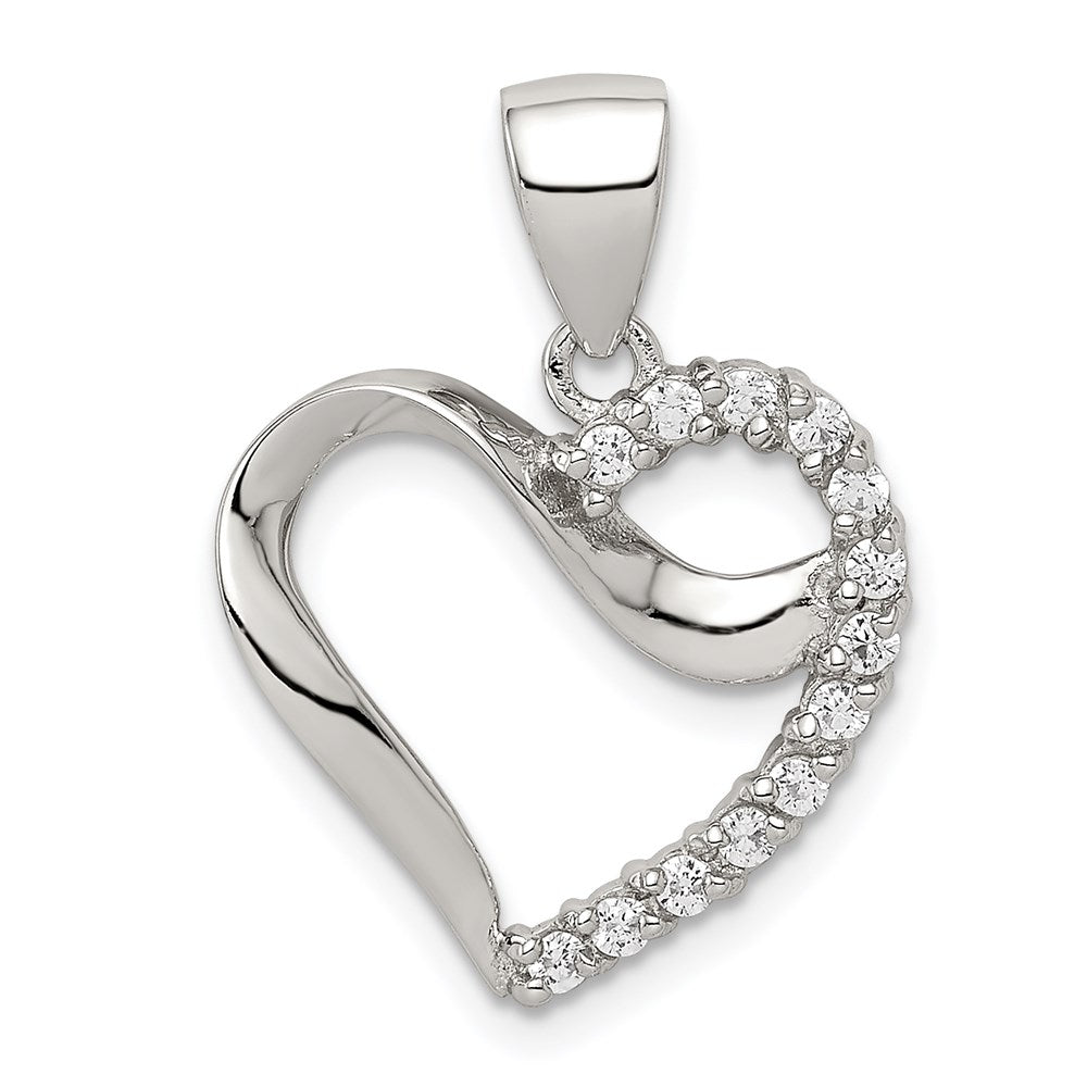 Sterling Silver Rhodium-plated CZ Heart Pendant, 22 x 17 mm