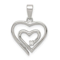 Sterling Silver Rhodium-plated Single CZ Fancy Heart Pendant, 23 x 17 mm