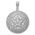 Sterling Silver Rhodium-plated Pave CZ Floral Design Circle Pendant, 46 x 34 mm