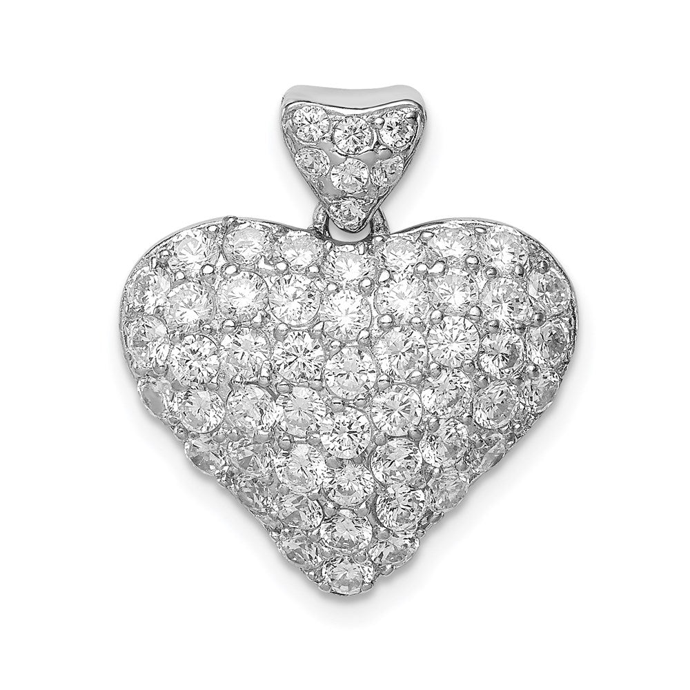 Sterling Silver Rhodium-plated CZ Puffed Heart Pendant, 22 x 20 mm