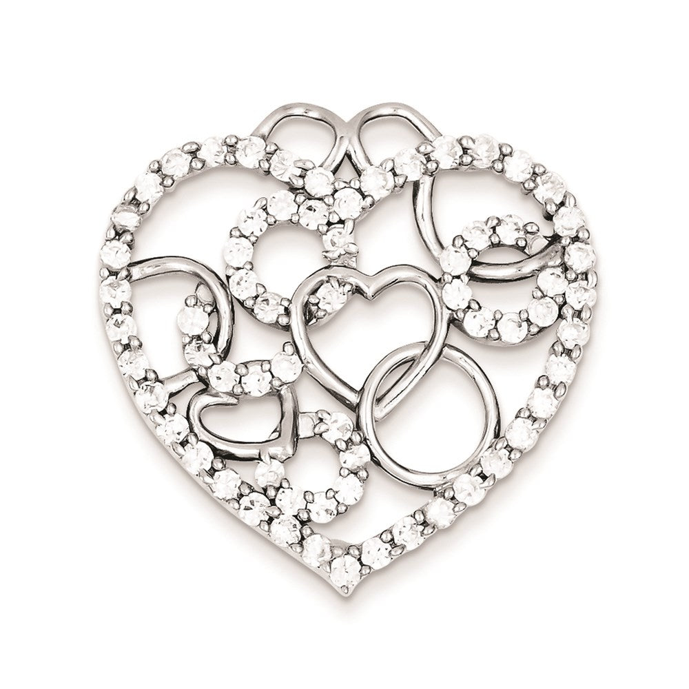 Sterling Silver Heart & Circles CZ Pendant, 44 x 32 mm