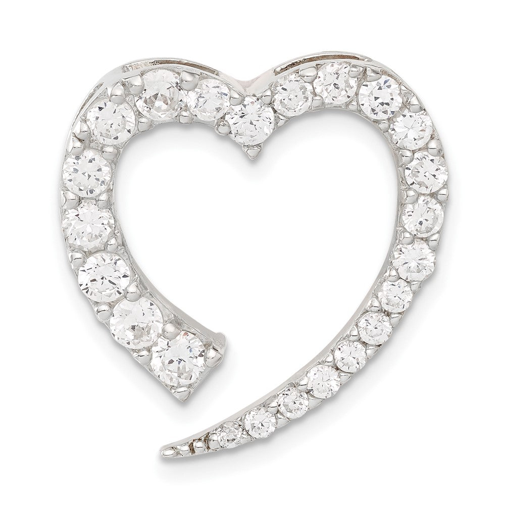 Sterling Silver & CZ Polished Heart Slide Pendant, 23.5 x 22.5 mm