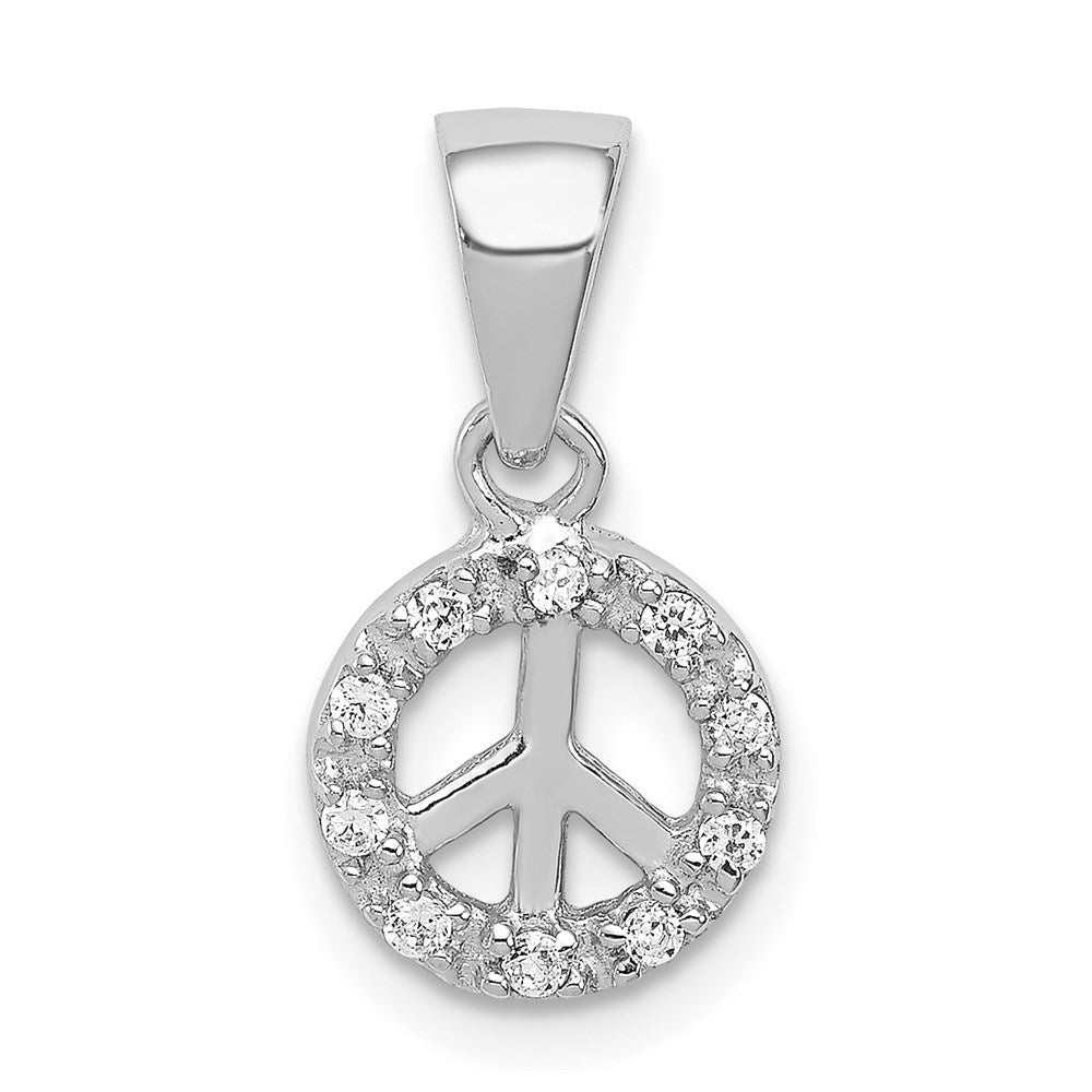 Sterling Silver Rhodium-plated Small CZ Peace Pendant, 17 x 9 mm