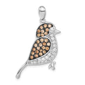 Sterling Silver w/ Black Rhod Champagne & Clear CZ Bird Pendant, 37.7 x 24 mm