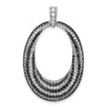 Sterling Silver Rhodium-plated Black and White CZ Open Oval Fancy Pendant, 35 x 23 mm